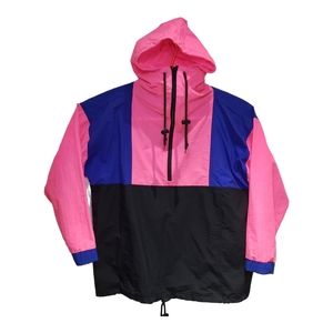 Active Elements Large Nylon Windbreaker Blue/Neon Pink Pullover Vintage
